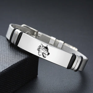 Men's Round Mesh Silver Stainless Steel Metal Adjustable Bracelet