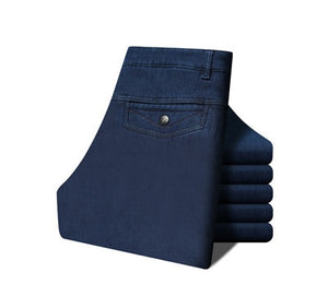 Men's High Waist Zipper Closure Straight Side Pockets Casual Jeans