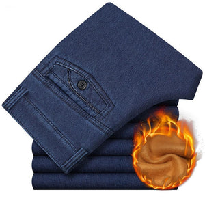 Men's High Waist Button Zipper Closure Side Pockets Denim Jeans