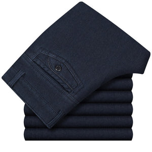 Men's High Waist Button Zipper Closure Side Pockets Denim Jeans