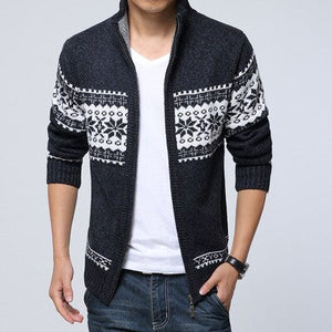 Men's Mandarin Collar Long Sleeves Printed Winter Warm Sweater