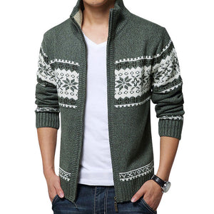 Men's Mandarin Collar Long Sleeves Printed Winter Warm Sweater