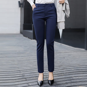 Women's High Waist Plain Button Zipper Pocket Formal Pants