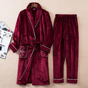 Men's Velvet Shawl Collar Long Sleeve Sleepwear Robe Pajamas Set