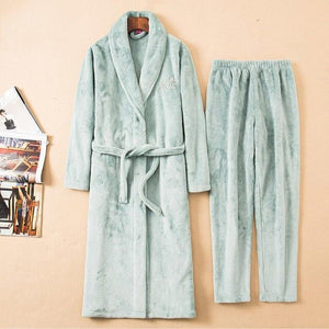 Men's Velvet Shawl Collar Long Sleeve Sleepwear Robe Pajamas Set