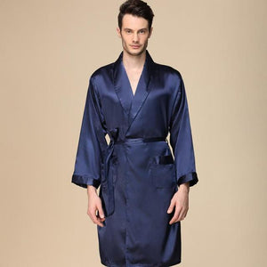 Men's Silk Long Sleeve Printed Lace Up Waist Sleepwear Robe