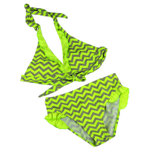 Kid's Spaghetti Strap Neck Striped Quick-Dry Swimwear Bikini Set