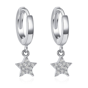Women's 100% 925 Sterling Silver Cubic Zircon Dangle Hoop Earrings