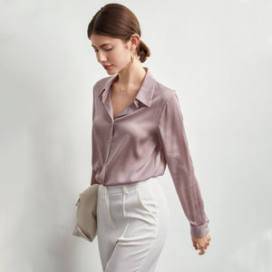 Women's Silk Turndown Collar Plain Open Buttoned Casual Wear Shirt