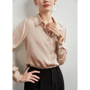 Women's Silk Turndown Collar Plain Open Buttoned Casual Wear Shirt