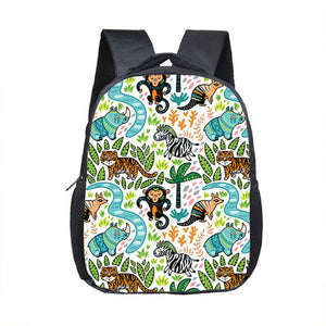 Kid's Cloth Animal Cartoon Printed Patchwork Zipper Closure Backpack