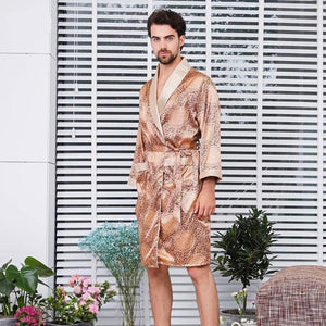 Men's Silk Open Long Sleeves Plain Waist Belted Sleepwear Gown