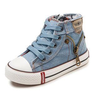 Kid's Round Toe Denim Cross Lace-Up Pattern Casual Shoes