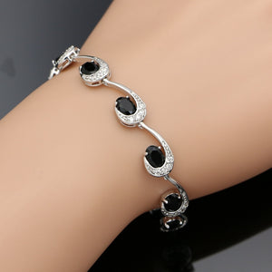 Women's 100% 925 Sterling Silver Blue Cubic Oval Zircon Crystal Charm Bracelet