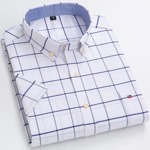 Men's Turndown Collar Short Sleeves Thin Check Formal Shirts