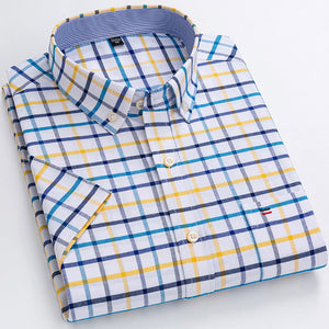 Men's Turndown Collar Long Sleeves Thin Check Formal Shirt