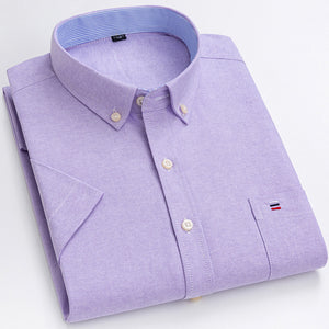 Men's Turndown Collar Short Sleeves Thin Check Formal Shirts