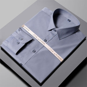 Men's Square Collar Long Sleeve Bamboo Fiber Formal Shirt