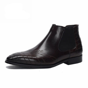 Men's Genuine Leather Pointed Toe Slip-On Ankle Formal Shoes