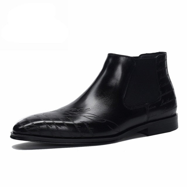 Men's Genuine Leather Pointed Toe Slip-On Ankle Formal Shoes