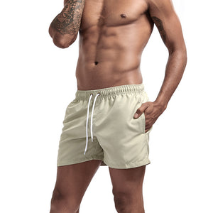 Men's Elastic Drawstring Waist Plain Quick-Dry Pocket Beach Shorts