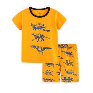 Kid's Round Neck Printed T-Shirt With Plaid Short Beachwear Set