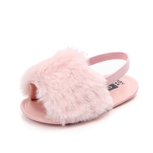 Baby's Round Peep Toe Soft Fur Surface Comfortable Indoor Shoes