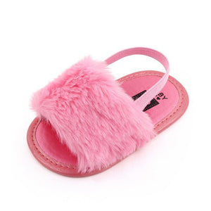 Baby's Round Peep Toe Soft Fur Surface Comfortable Indoor Shoes