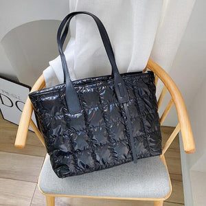 Women's Shiny Leather Surface Zipper Closure Large Capacity Handbag