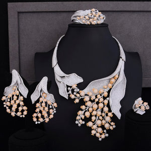 Women's Floral Style Zircon Embedded Antique Bridal Jewelry Set
