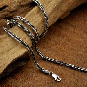 Men's Sterling Silver Ageing Foxtail Weave Hook Closure Chain