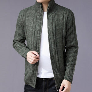 Men's Mandarian Collar Long Sleeves Knitted Winter Jacket