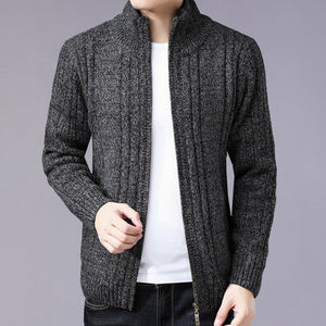 Men's Mandarian Collar Long Sleeves Knitted Winter Jacket