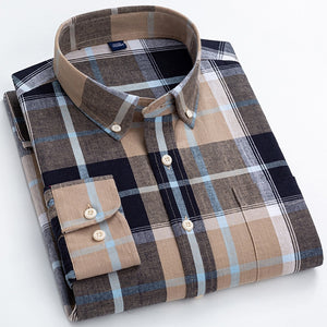 Men's Turndown Collar Long Sleeves Plaid Pattern Button Shirt