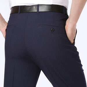 Men's Low Waist Plain Zipper Closure Office Formal Pants