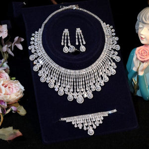 Women's Copper Drop Pattern Zircon Embedded Full Jewelry Set