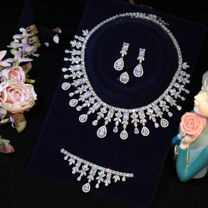 Women's Copper Drop Shape Zircon Embedded Jewelry Set