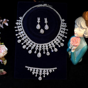 Women's Copper Cubic Zircon Necklace Wedding Jewelry Set