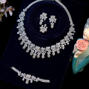 Women's Copper Leaf Pattern Zircon Necklace Complete Jewelry Set