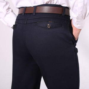 Men's Mid Waist Plain Zipper Fly Closure Thick Fleece Warm Pants