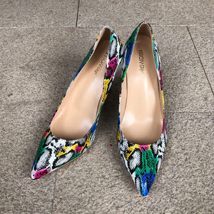 Women's Pointed Toe Printed Plain Pattern Slip On High Heels Shoes