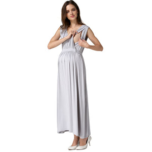 Women's Round Neck Spandex Sleeveless Plain Long Maternity Dress