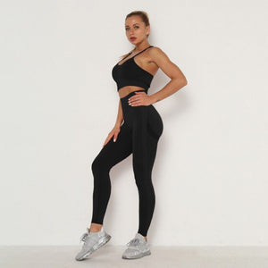 Women's V-Neck Sleeveless Crop Top With Leggings Workout Set
