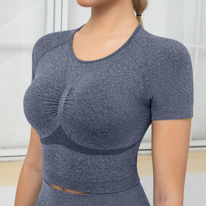 Women's O-Neck Short Sleeves Gym Wear Fitness Crop Top