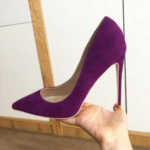Women's Pointed Toe Flock Pattern Slip On High Heels Shoes