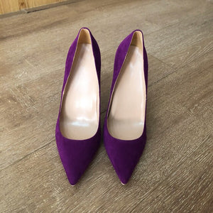 Women's Pointed Toe Flock Pattern Slip On High Heels Shoes