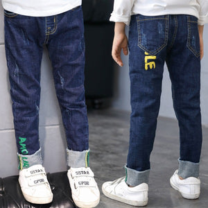 Kid's Low Elastic Waist Plain Ankle-Length Side Pocket Jeans