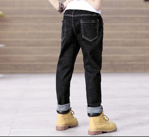 Kid's Low Elastic Waist Plain Ankle-Length Side Pocket Jeans