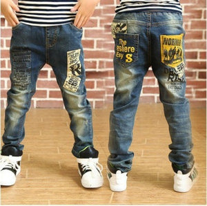 Kid's Low Elastic Band Waist Plain Side Pocket Denim Slim Jeans