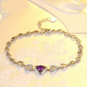 Women's 925 Sterling Silver Zircon Heart Shape Link Bracelet